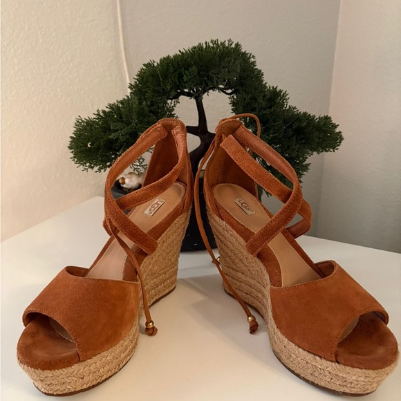 UGG Shoes - UGG Women's Brown Suede Wedge Sandals